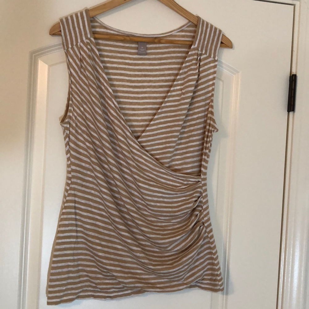 Tan striped wrap top